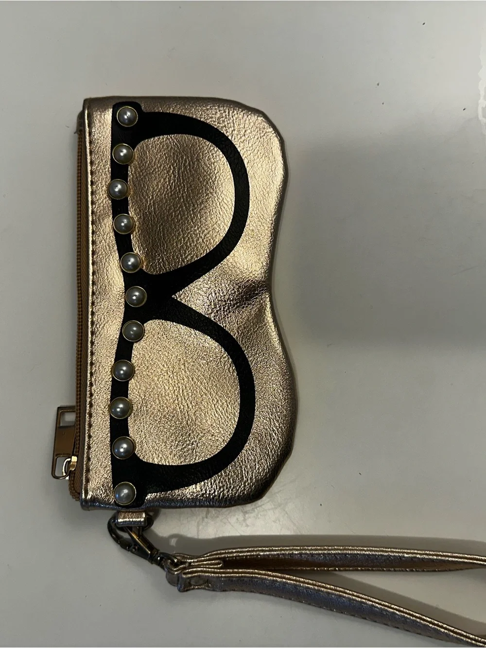 Pearl-Trim Metallic Pink Wristlet Sunglasses Pouch